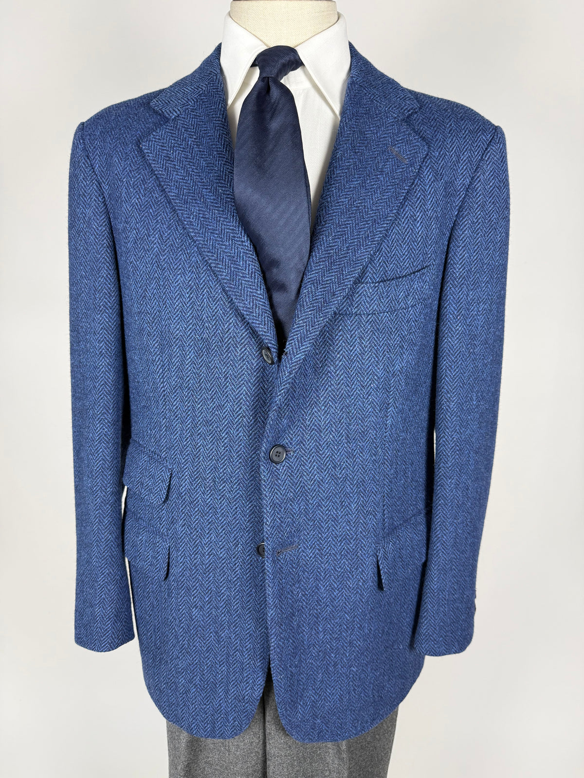 Giacca De Paz vintage tweed spigato blu - tg. 54
