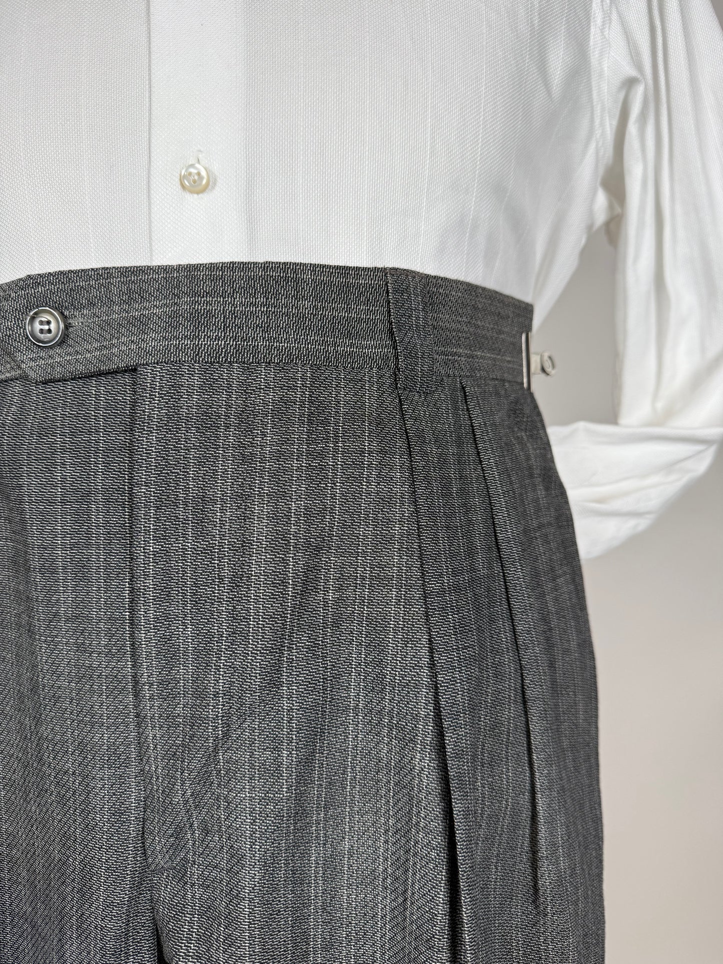 Pantaloni anni '80 fresco lana grigio a righe (NOS) - tg. 46