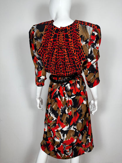 Abito anni ‘80 in pura seta animalier/astratto - tg. 42/44