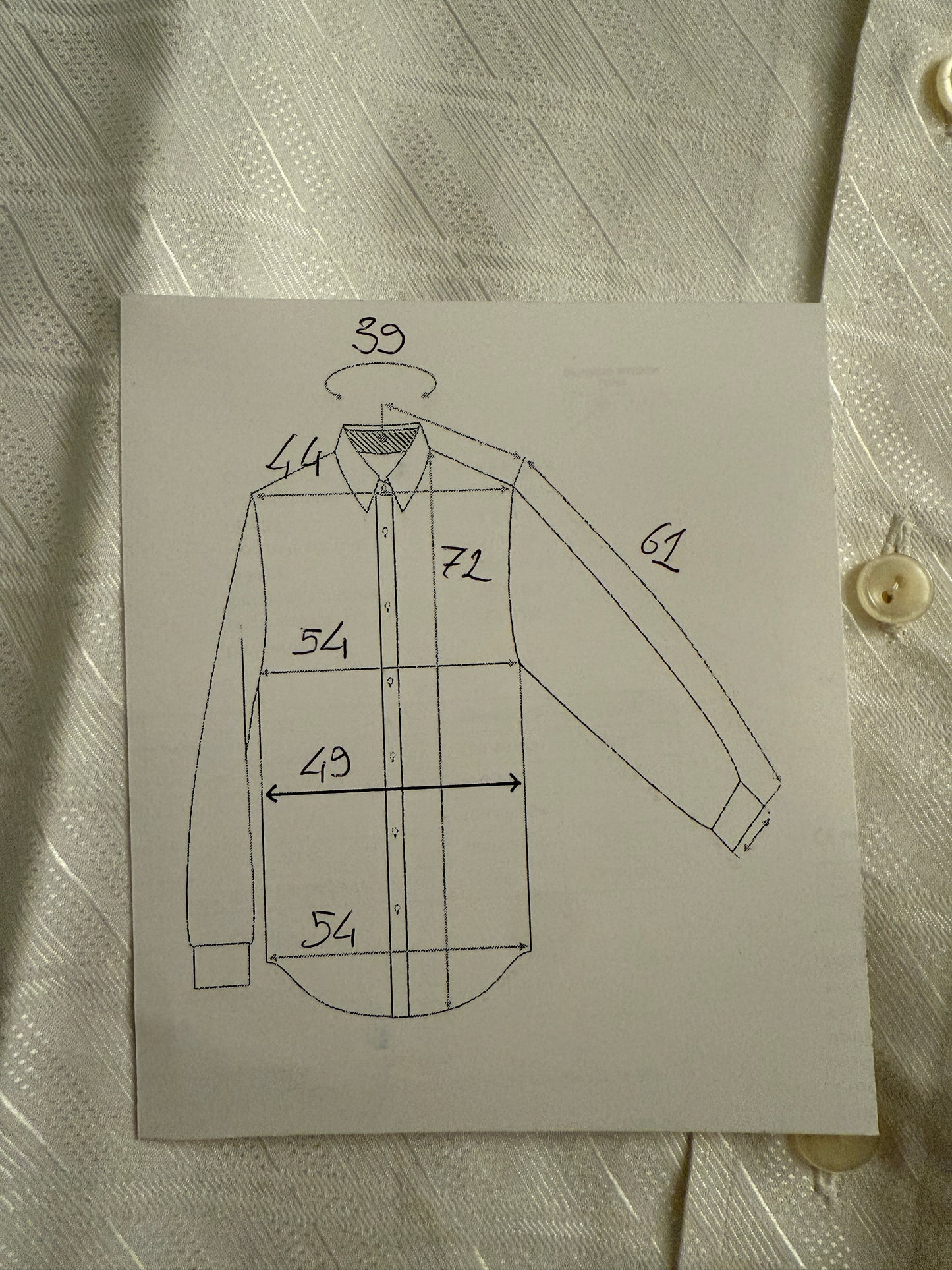 Camicia bianca anni ‘70 jacquard con collo italiano - S collo 39