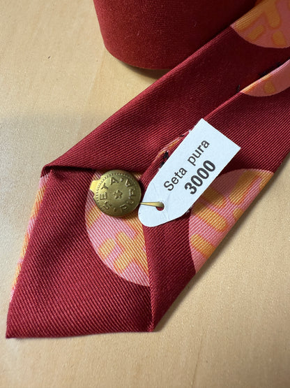Cravatta anni ‘70 bordeaux cerchi rosa
