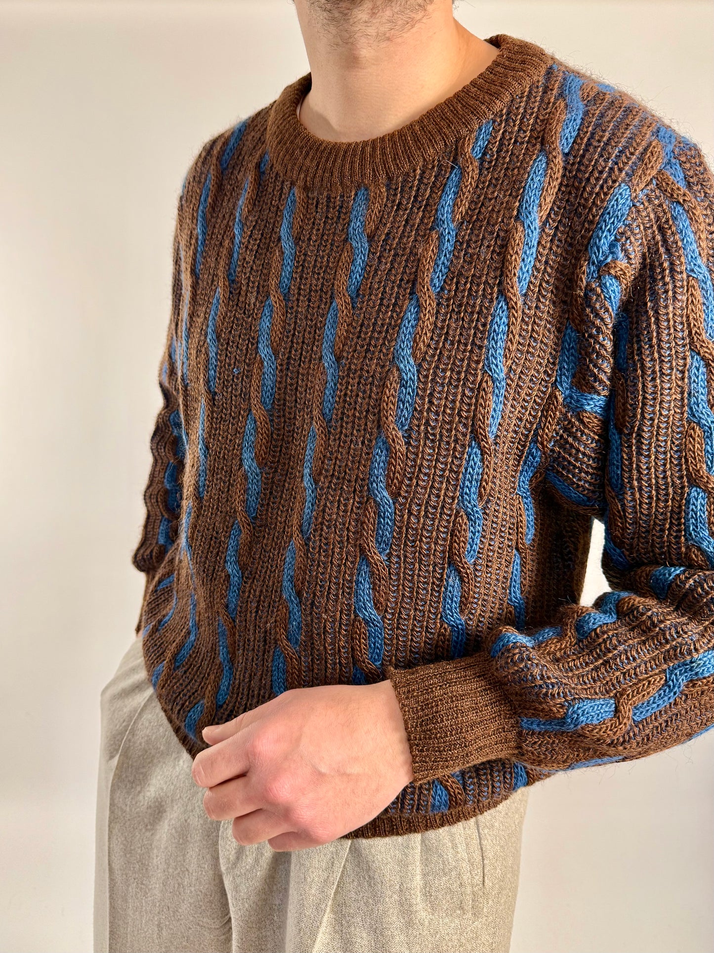 Maglione vintage a trecce in lana e mohair - L