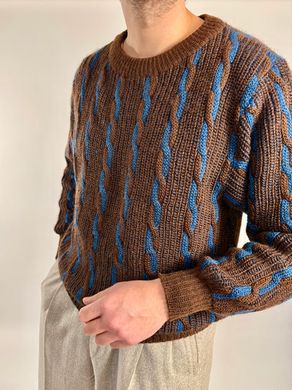 Maglione vintage a trecce in lana e mohair - L