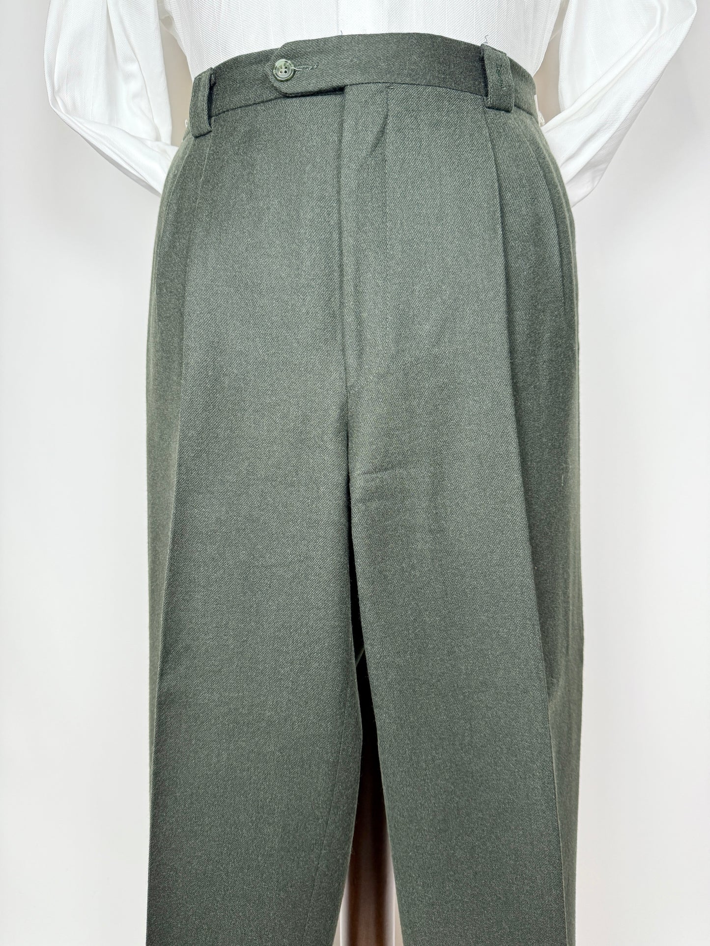 Pantaloni Yves Saint Laurent anni ‘80 in flanella verde scuro - tg. 50