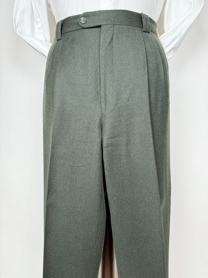 Pantaloni Yves Saint Laurent anni ‘80 in flanella verde scuro - tg. 50