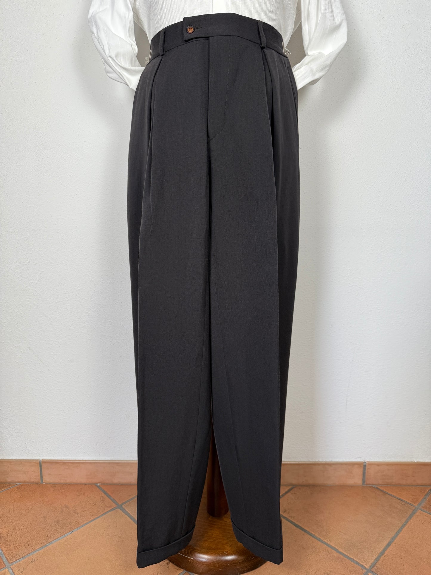 Completo doppiopetto anni ‘80 flanella verde petrolio - tg. 50/52 drop alto