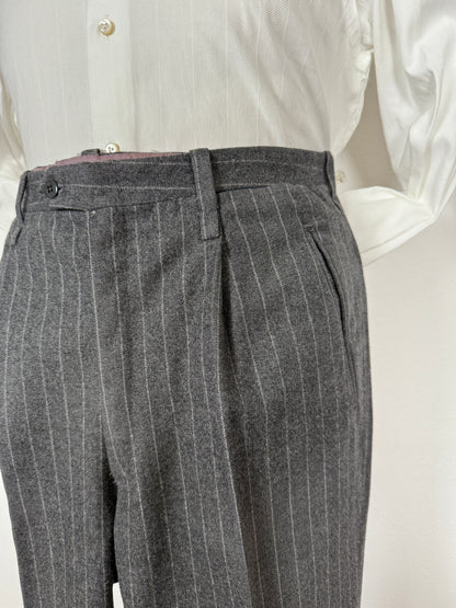 Completo doppiopetto sartoriale anni ‘70 in flanella grigio gessato - tg. 50/52 drop basso