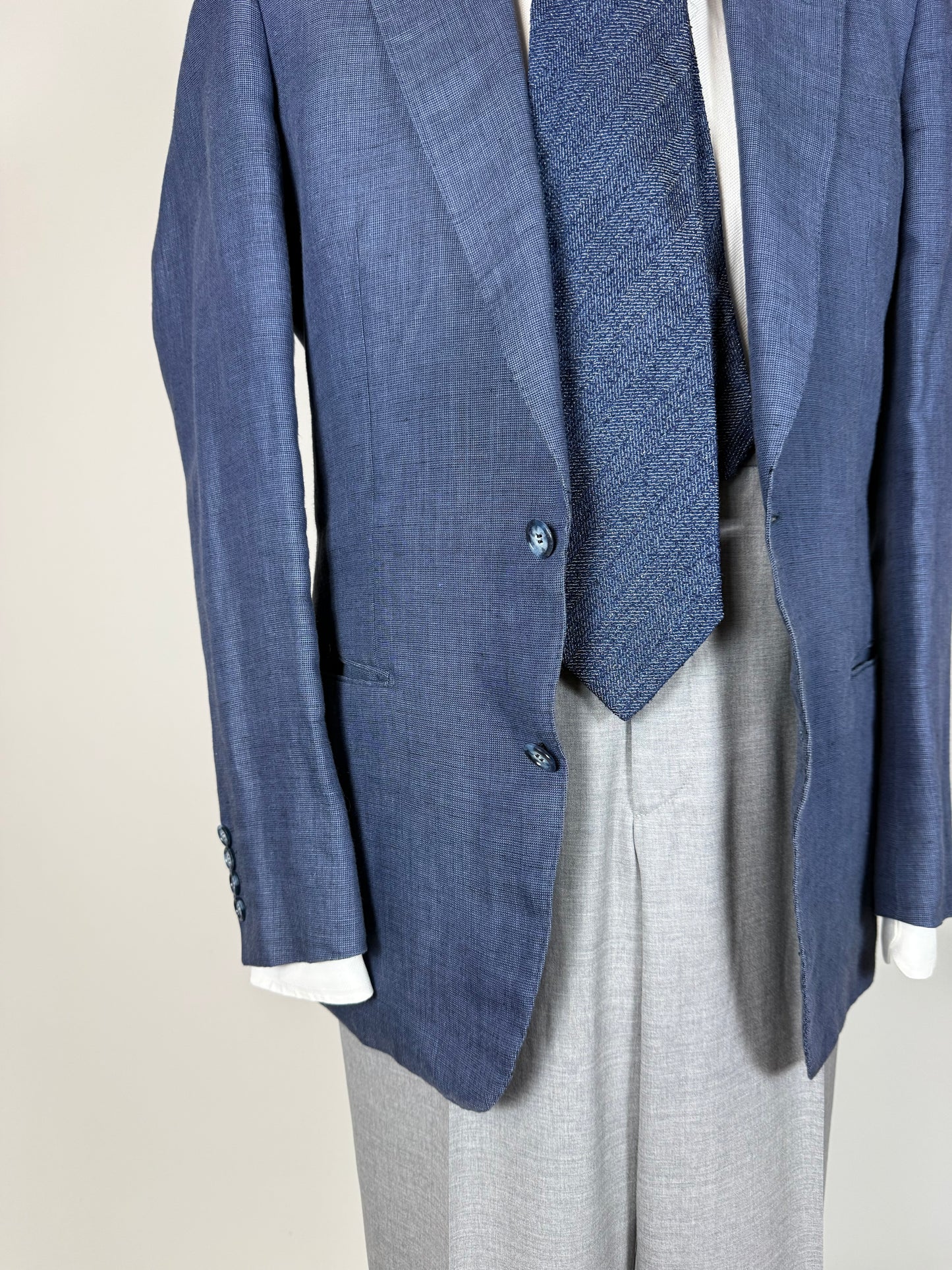 Giacca anni '70 in lino blu - tg. 44