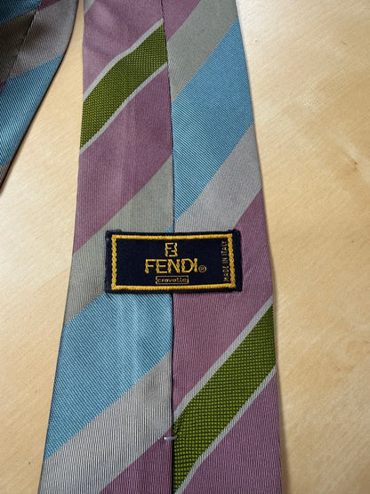 Cravatta Fendi regimental vintage azzurro verde grigio