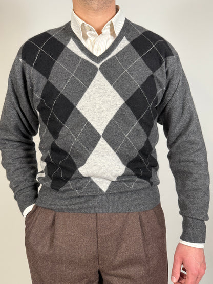 Pullover 100% cashmere grigio rombi - M