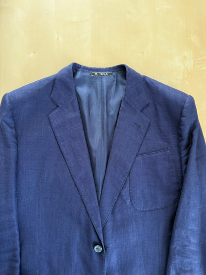 Completo sartoriale anni '70 in lino blu stile workwear - tg. 54