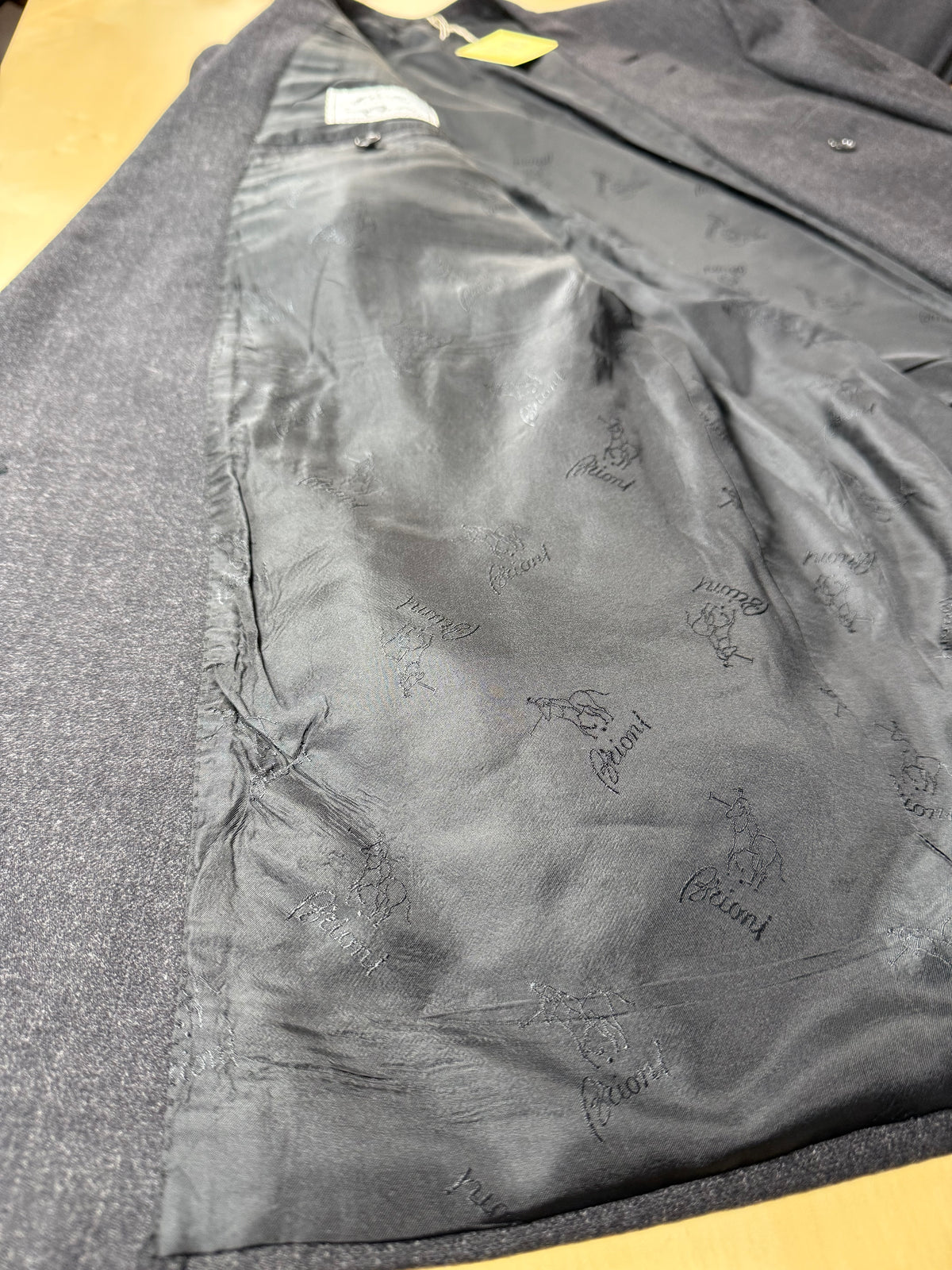 Completo Brioni doppiopetto anni '80 flanella antracite gessato - tg. 56