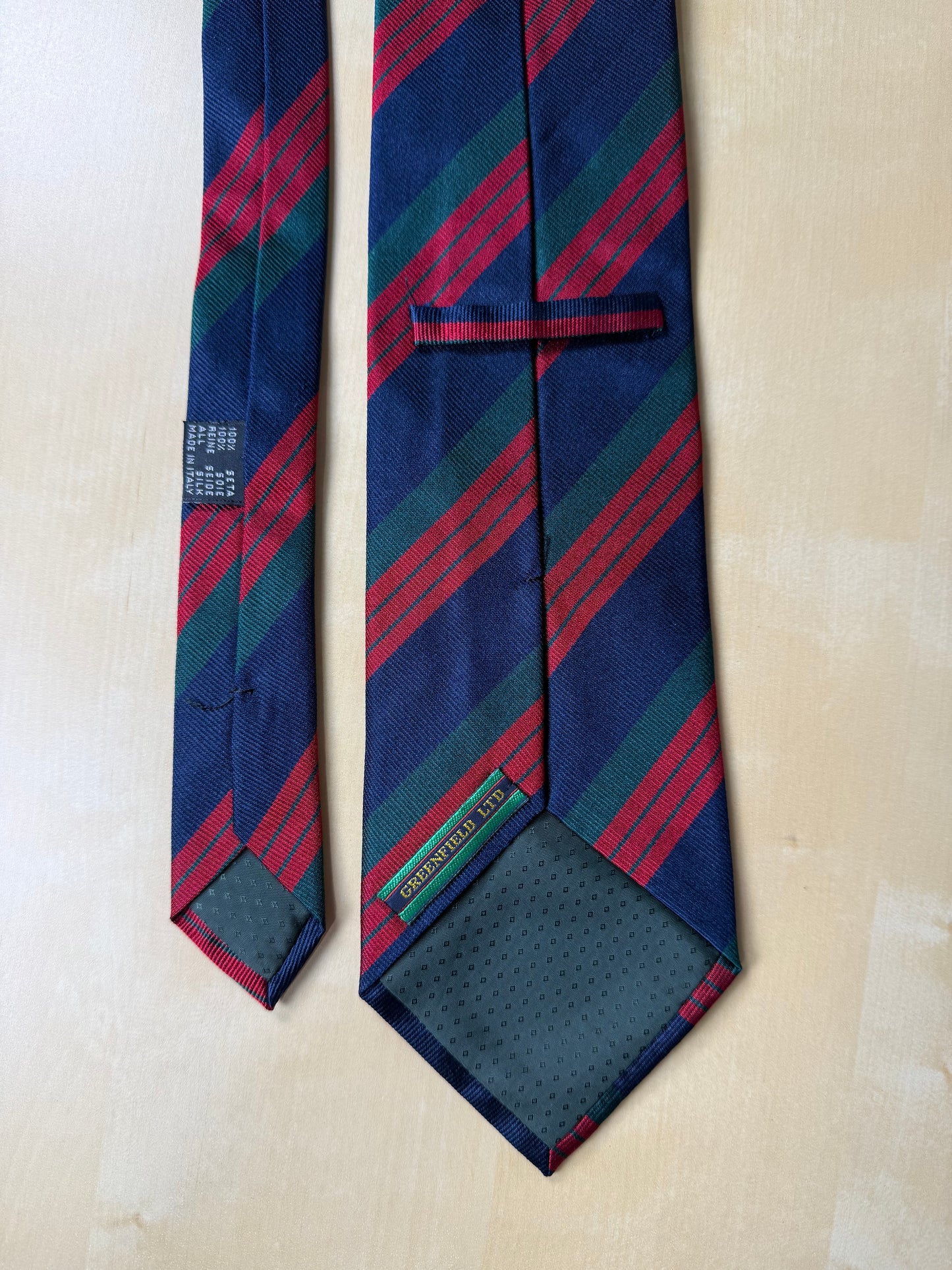 Cravatta regimental vintage navy verde e rosso