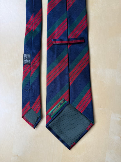Cravatta regimental vintage navy verde e rosso