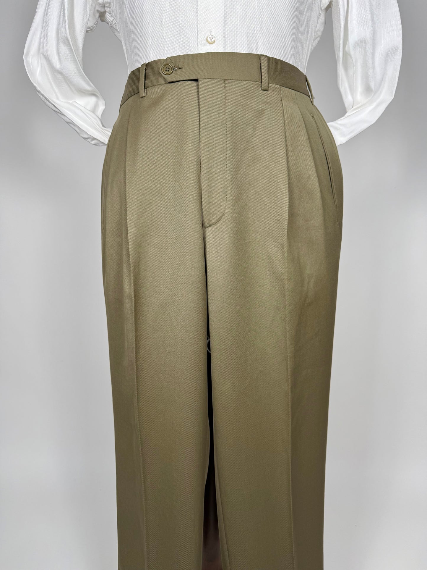 Pantaloni verde oliva lana pettinata Loro Piana Tasmanian - tg. 54/56