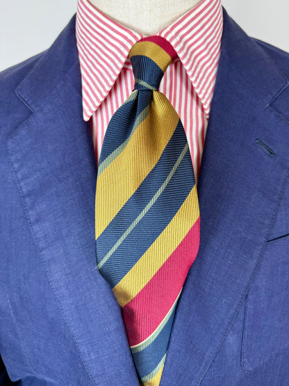 Cravatta regimental rosso giallo e navy