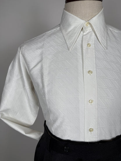 Camicia bianca anni ‘70 jacquard con collo italiano - S collo 39
