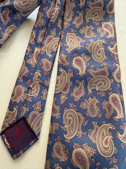 Cravatta paisley cachi fondo blu