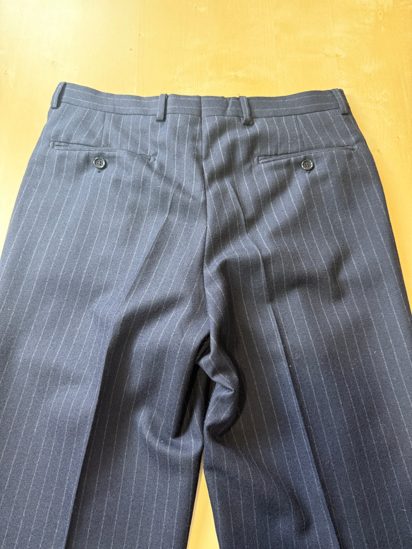 Completo anni ‘80 in flanella inglese blu gessato - tg. 48