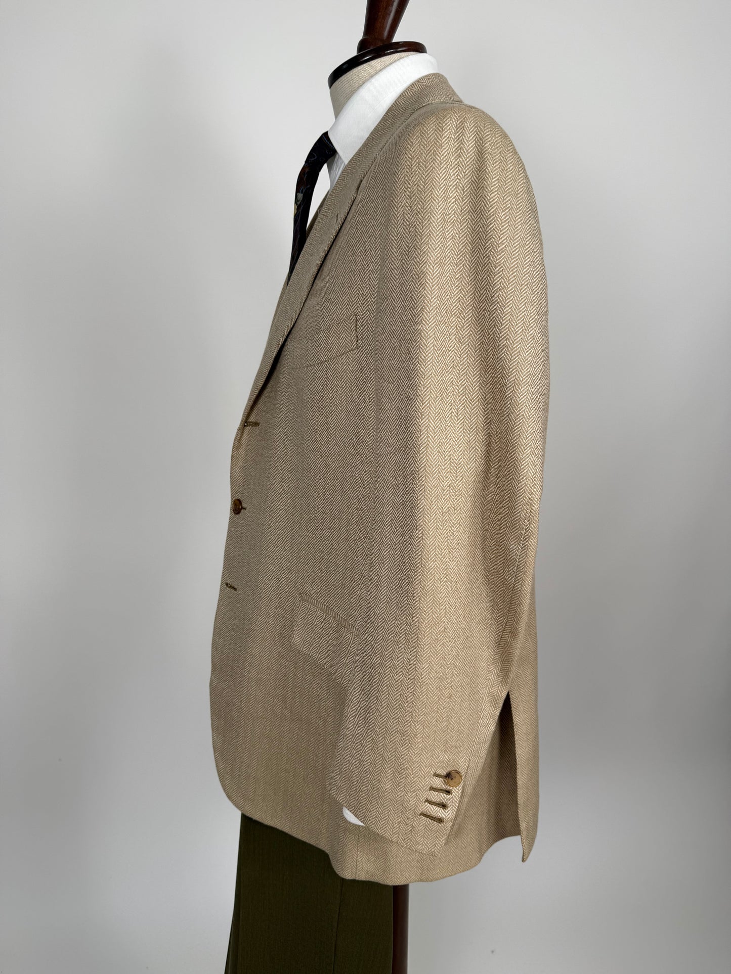 Giacca sartoriale herringbone lana e cashmere beige - tg. 54/56