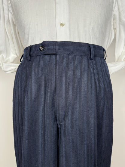 Pantaloni anni ‘70/‘80 lana pettinata blu righe - tg. 48/50