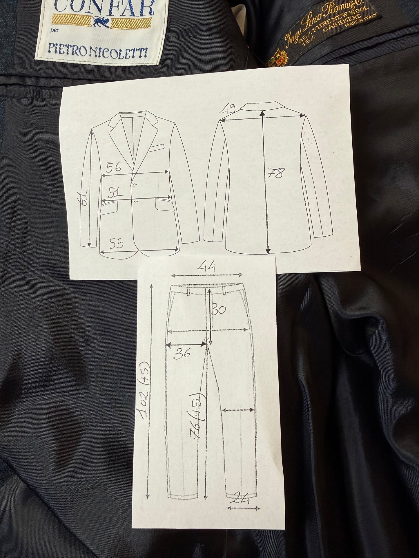 Completo anni ‘80 tessuto Loro Piana flanella lana e cashmere - tg. 50
