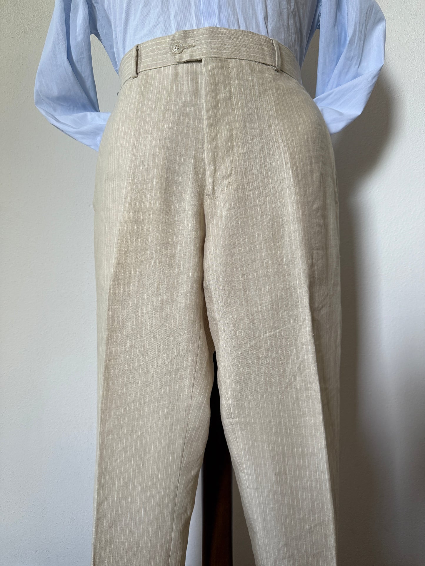 Completo in puro lino color panna gessato - tg. 52