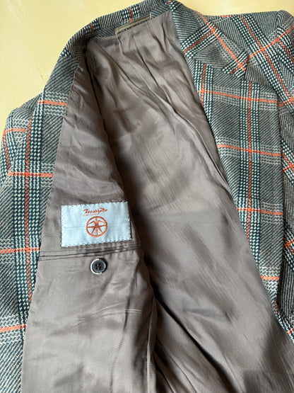 Giacca anni ‘70 Marzotto tweed a quadri verde arancio - tg. 42/44