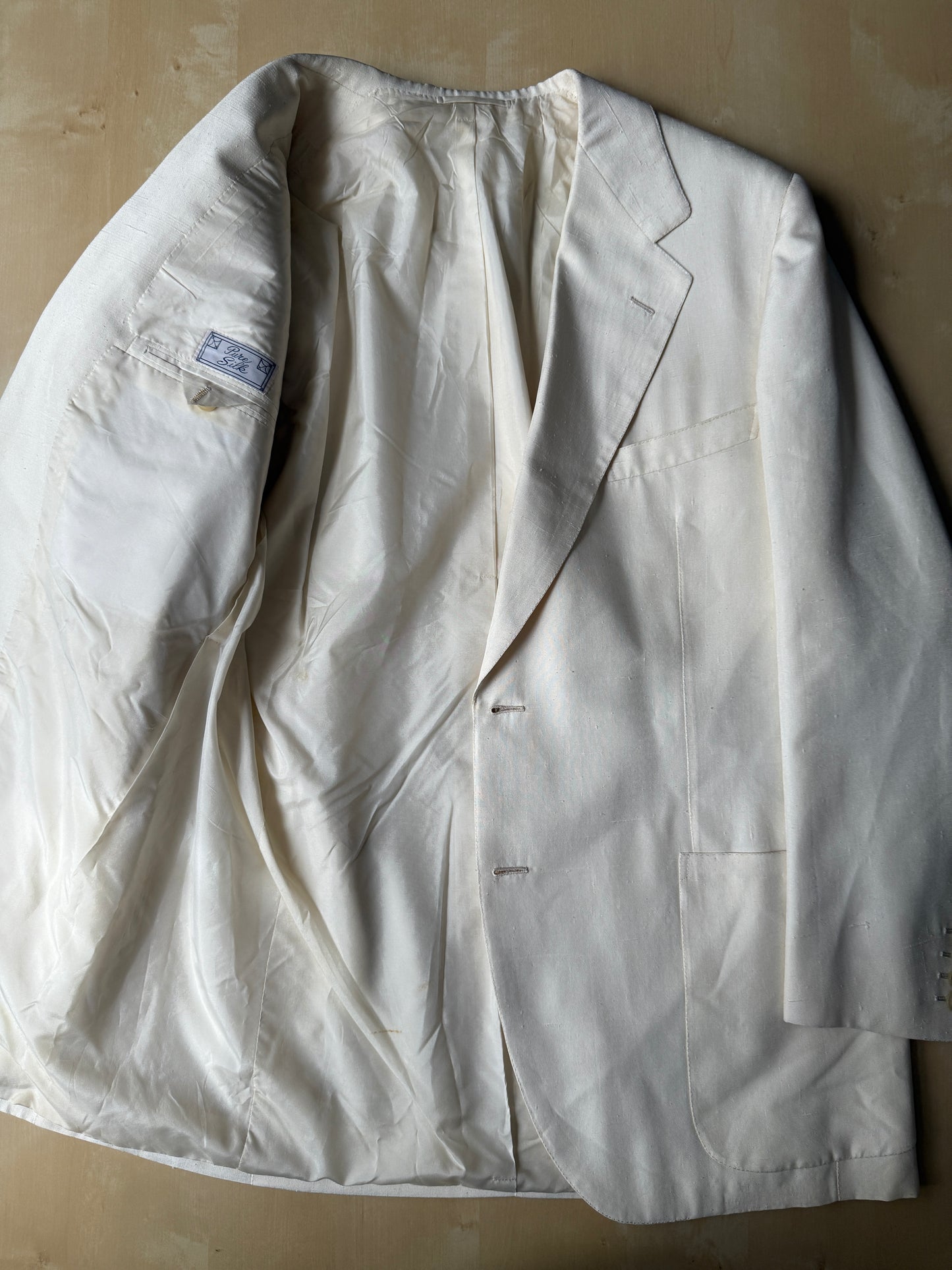Completo anni '70 su misura in pura seta shantung bianco avorio - tg. 50