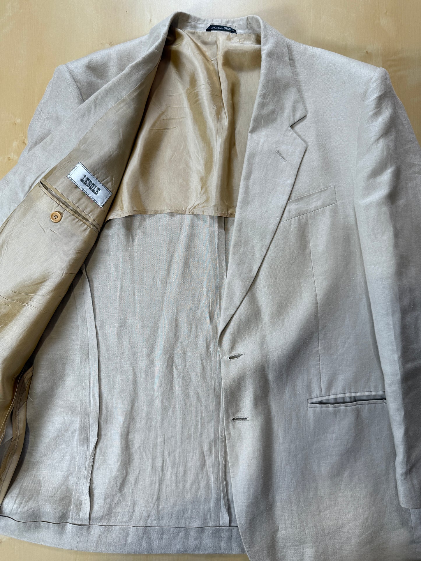 Completo anni ‘80 in puro lino beige chiaro - tg. 56