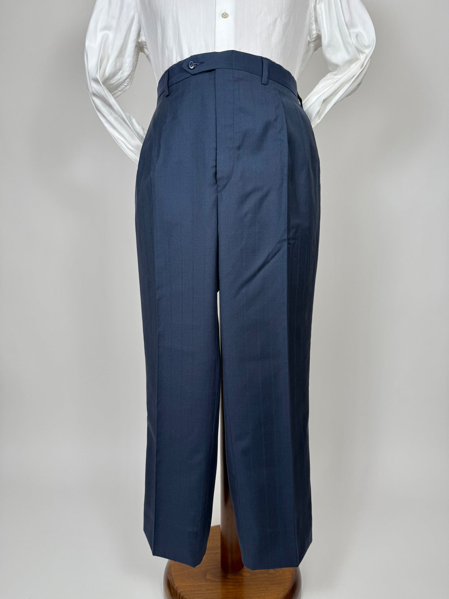 Pantaloni anni '80 fresco lana blu righe tono su tono - tg. 56