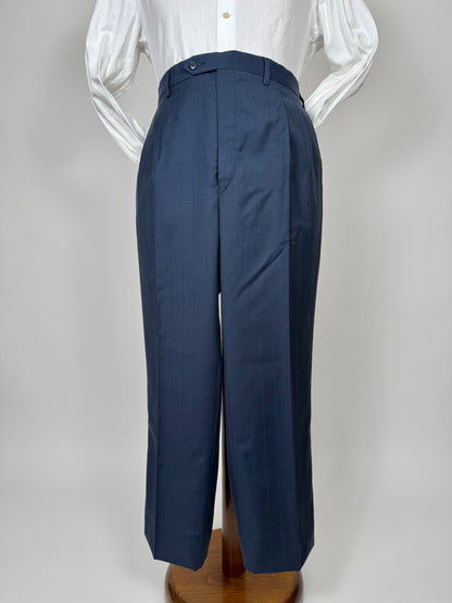 Pantaloni anni '80 fresco lana blu righe tono su tono - tg. 56