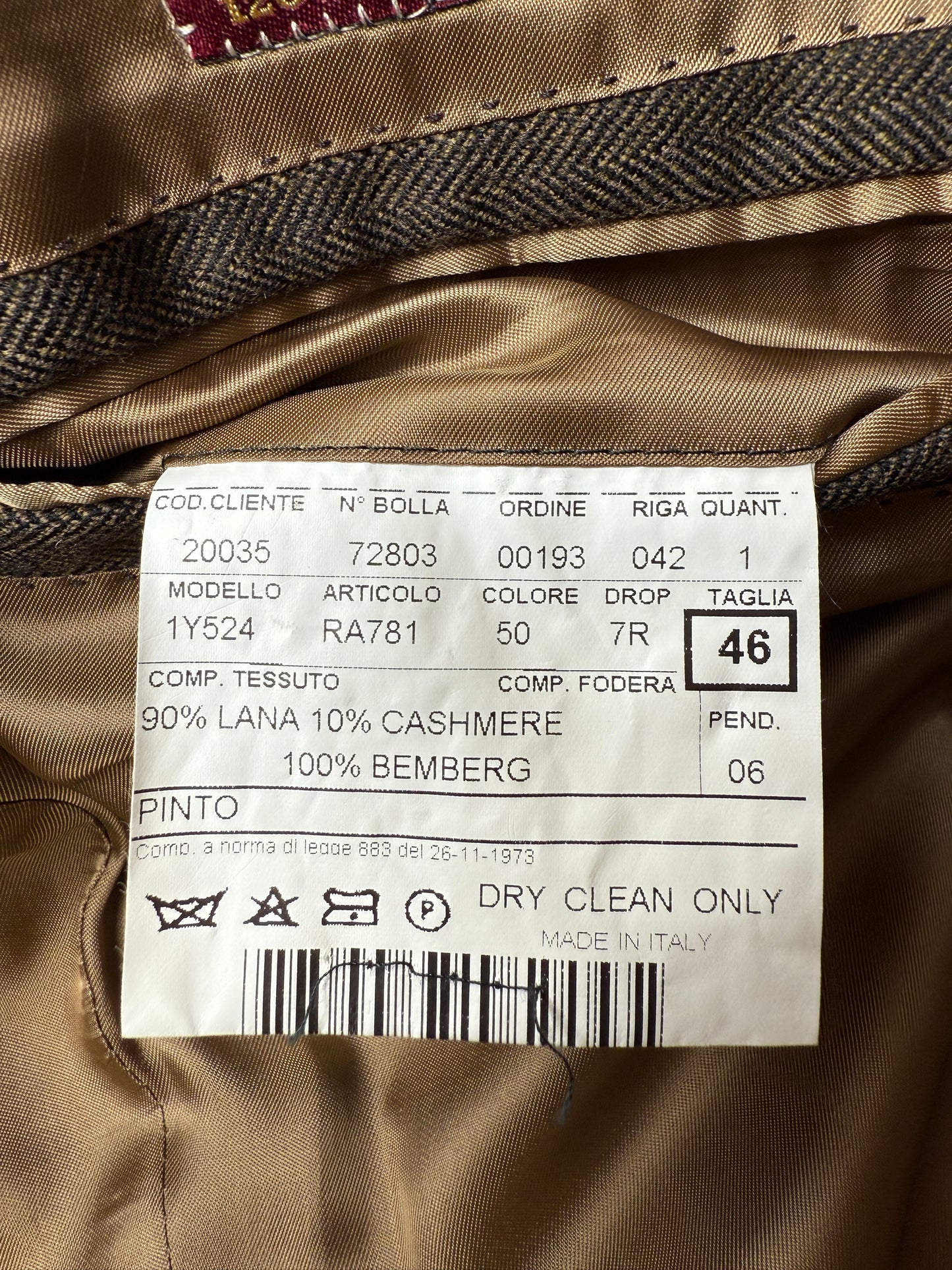 Giacca in lana e cashmere marrone spigato - tg. 44/46