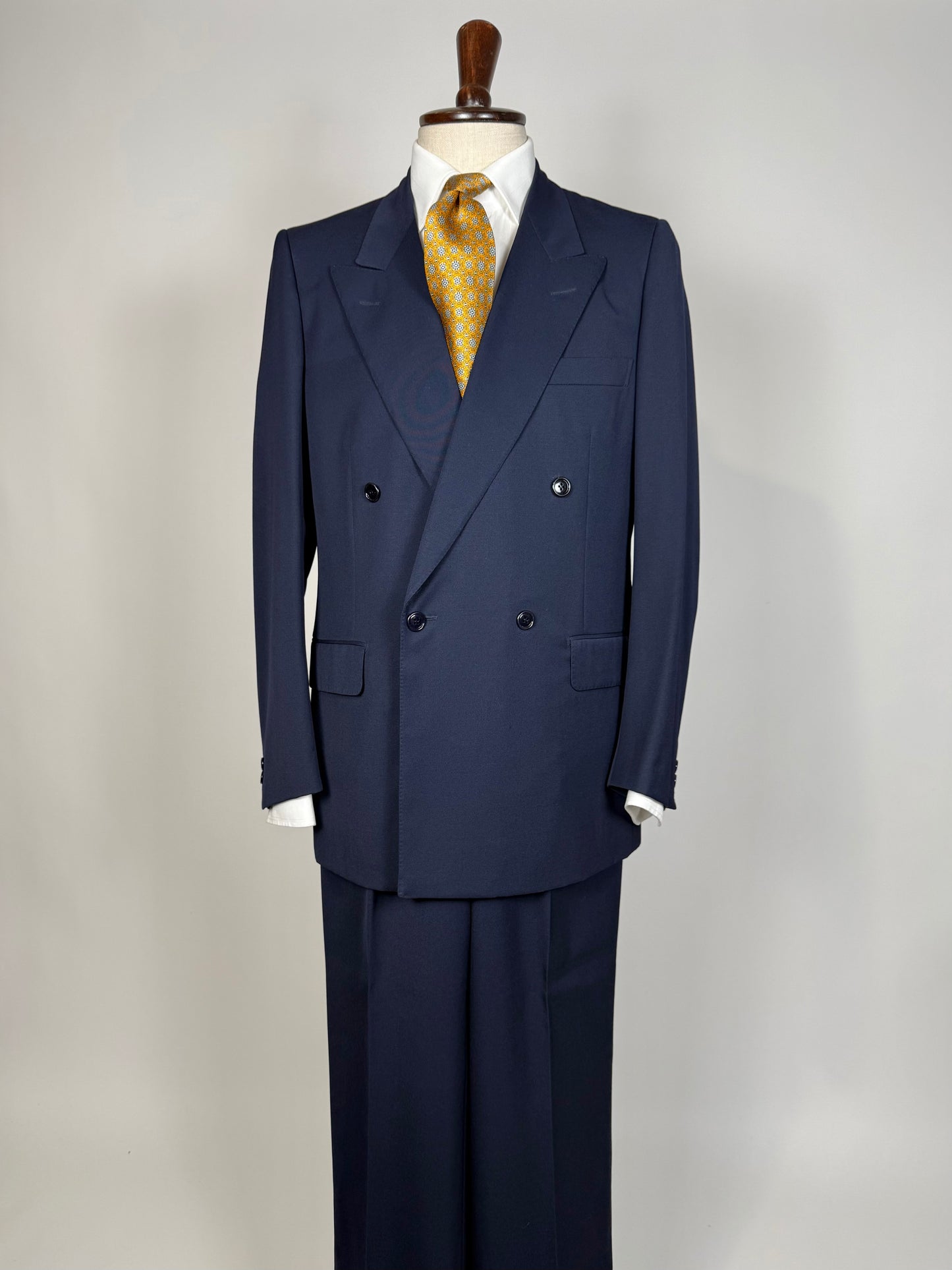 Completo doppiopetto anni '70/'80 twill lana pettinata blu - tg. 48