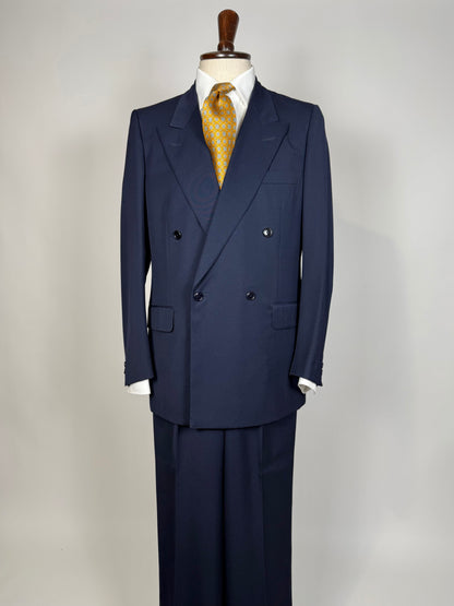 Completo doppiopetto anni '70/'80 twill lana pettinata blu - tg. 48