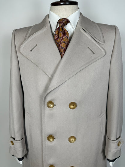 Cappotto doppiopetto anni ‘70 in twill di lana color avorio - tg. 46-48