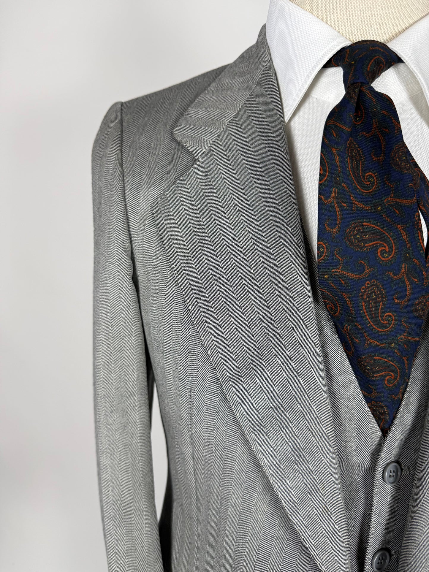 Completo 3 pezzi anni '70 herrigbone grigio - tg. 44