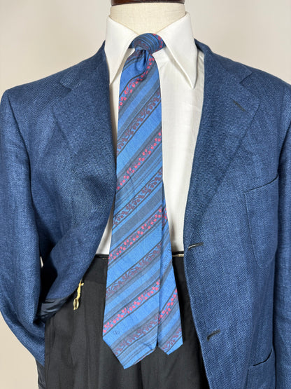 Cravatta Valentino seta shantung blu regimental e floreale
