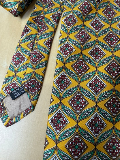 Cravatta vintage fantasia geometrica gialla verde