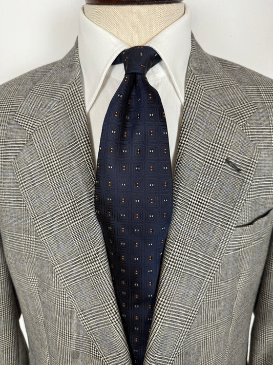 Cravatta blu con micro fantasia jacquard