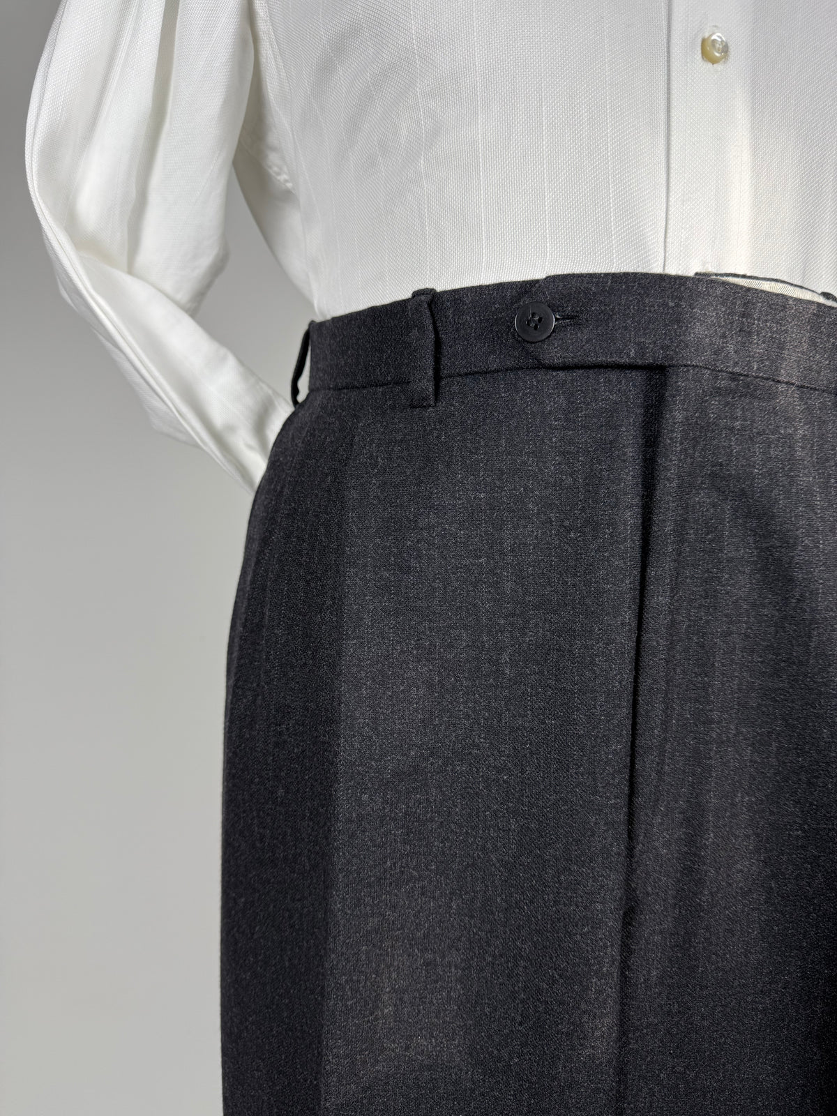 Completo Brioni doppiopetto anni '80 flanella antracite gessato - tg. 56