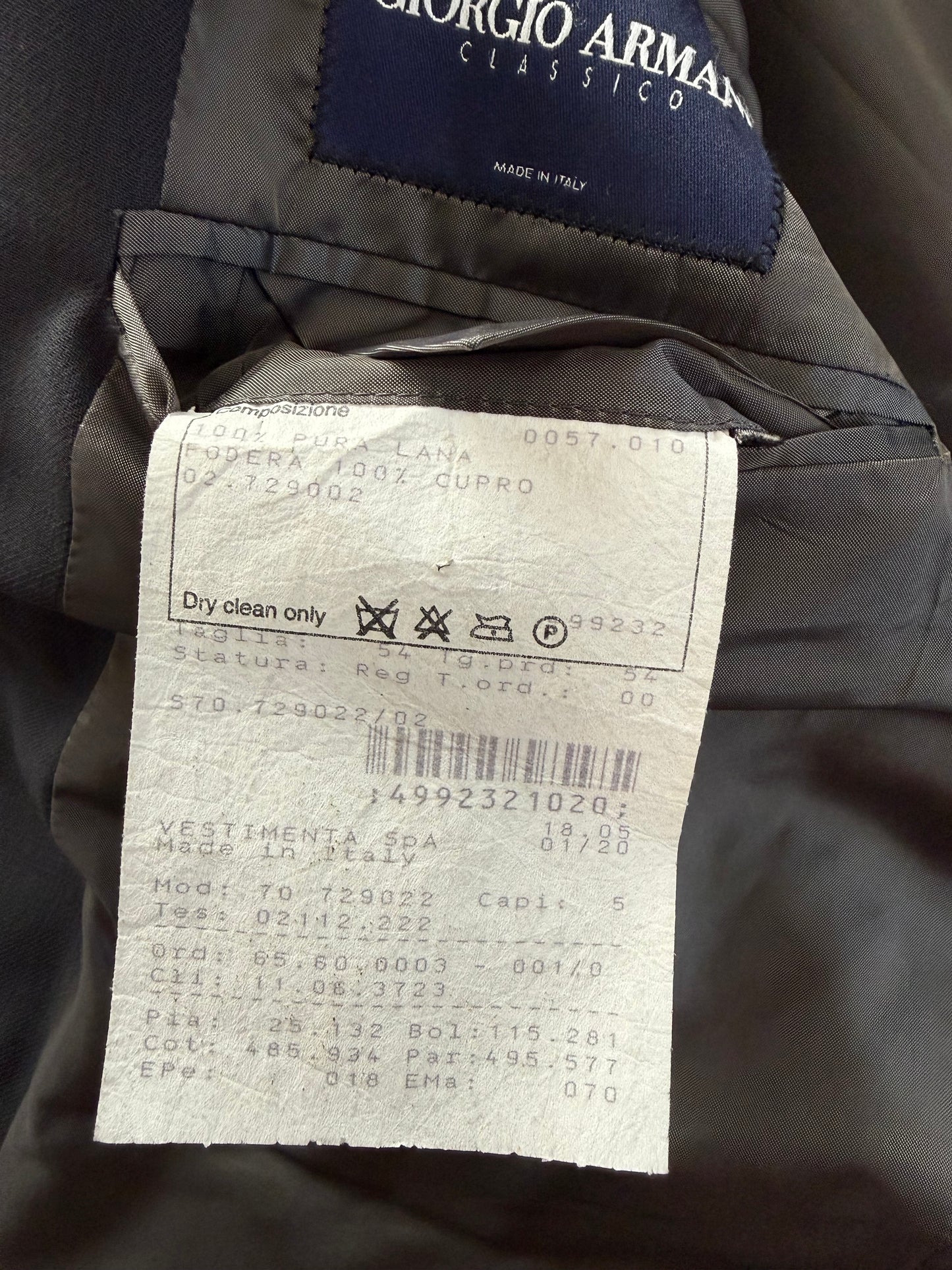Completo Armani anni '90 fresco lana grigio petrolio - tg. 54