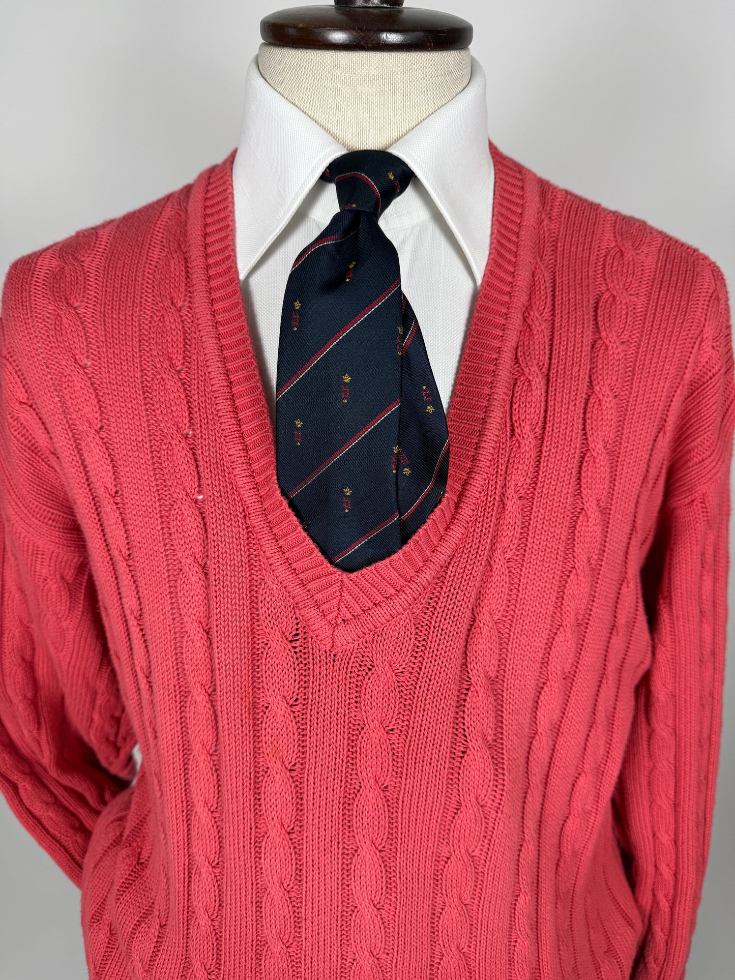 Pullover rosa corallo anni ‘80 100% cotone a trecce - tg. L/XL