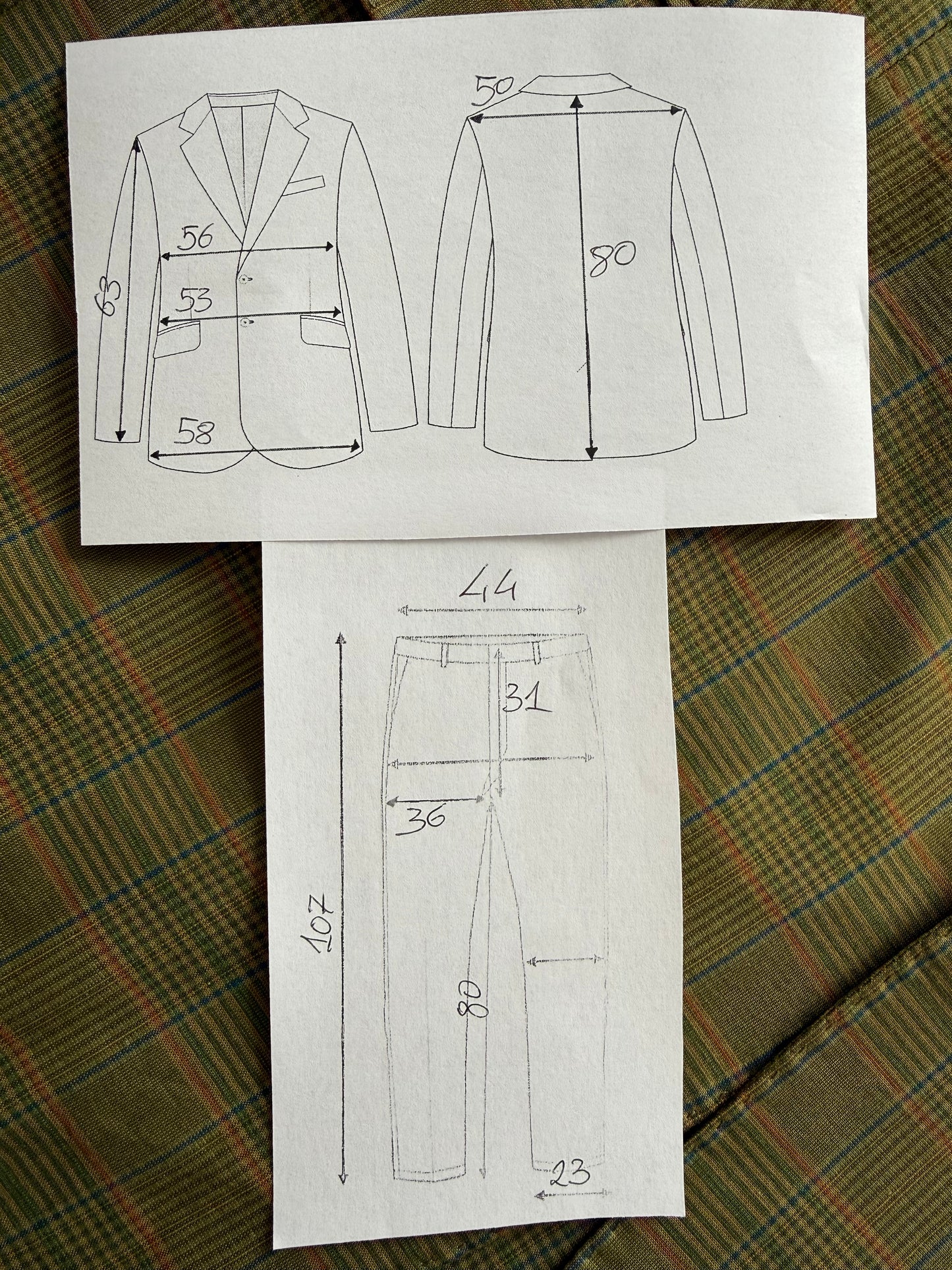 Completo anni ‘80 verde a quadri in cotone sfoderato - tg. 50