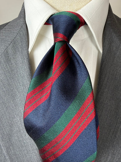 Cravatta regimental vintage navy verde e rosso