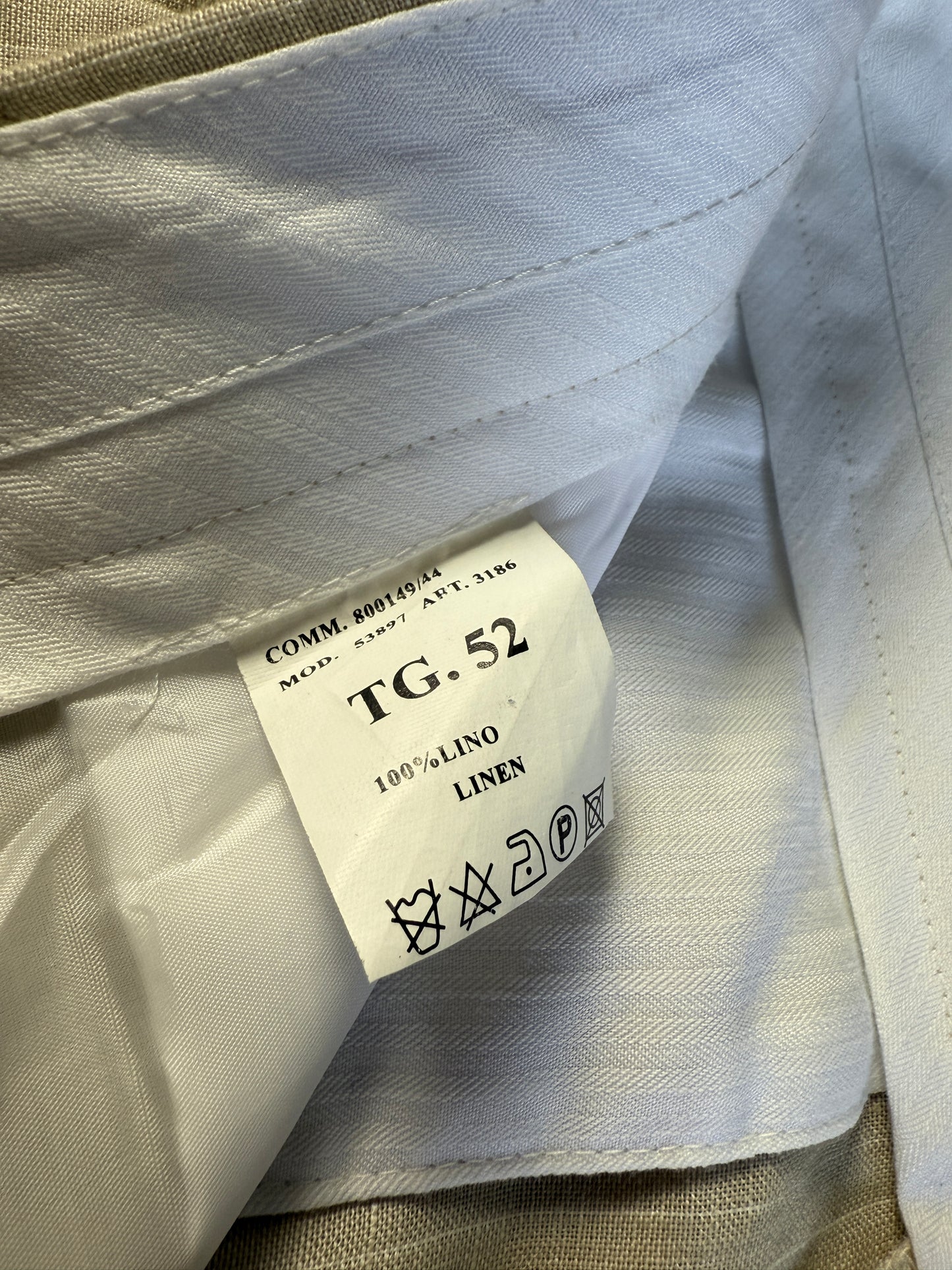 Completo in puro lino color panna gessato - tg. 52