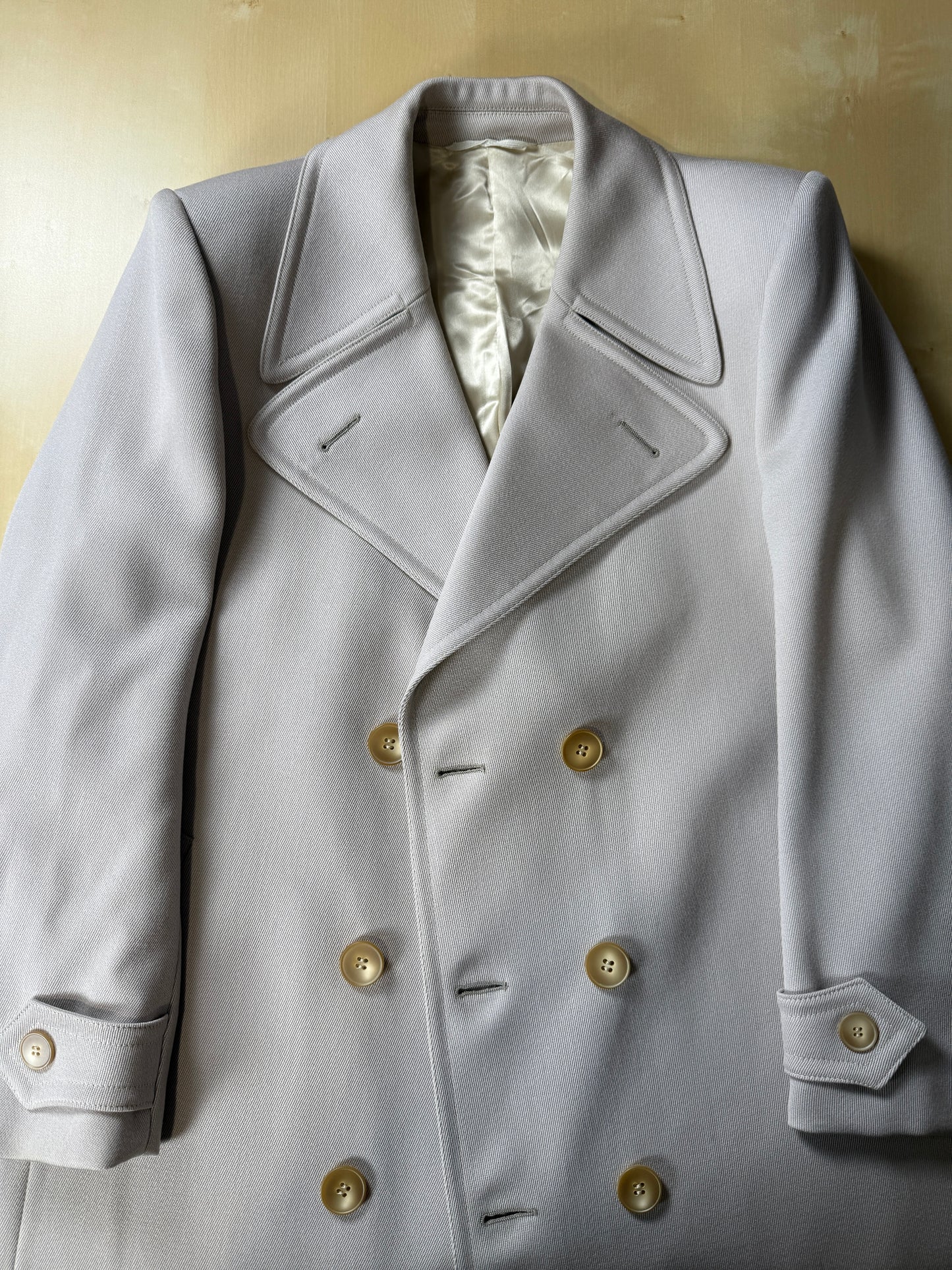 Cappotto doppiopetto anni ‘70 in twill di lana color avorio - tg. 46-48