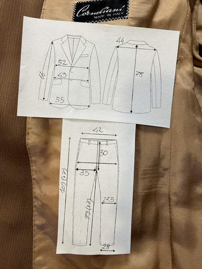 Completo Corneliani anni ‘70 lana pettinata marrone - tg. 48