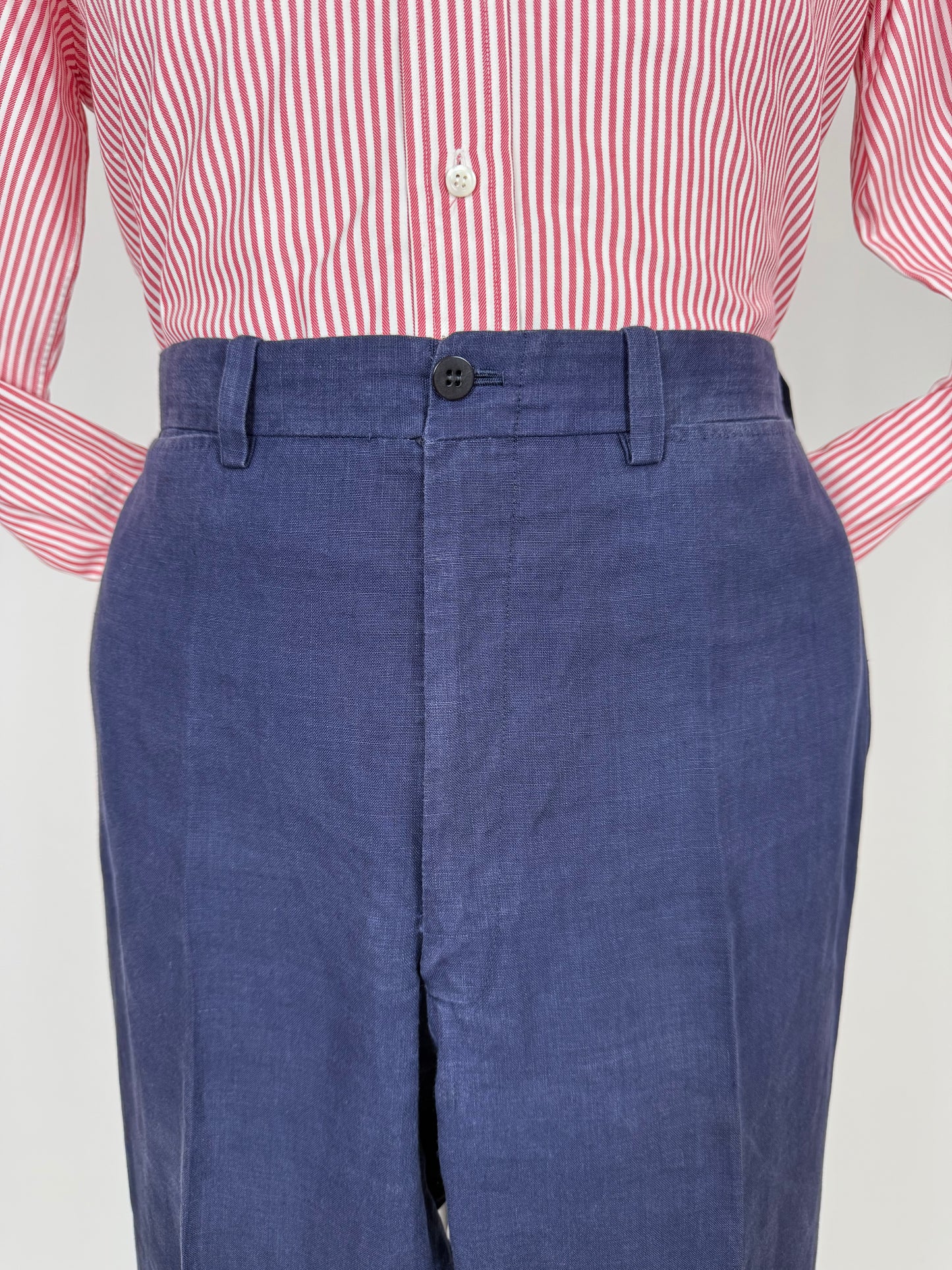 Completo sartoriale anni '70 in lino blu stile workwear - tg. 54