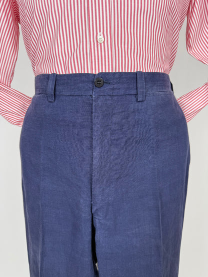 Completo sartoriale anni '70 in lino blu stile workwear - tg. 54